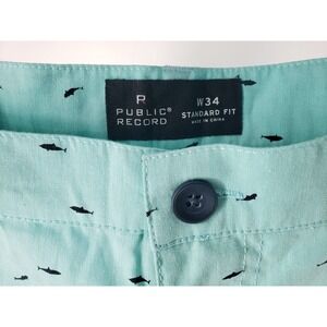 Public Record Nautical Navy Shark‎ Twill Teal Green Shorts Size 34 Standard Fit
